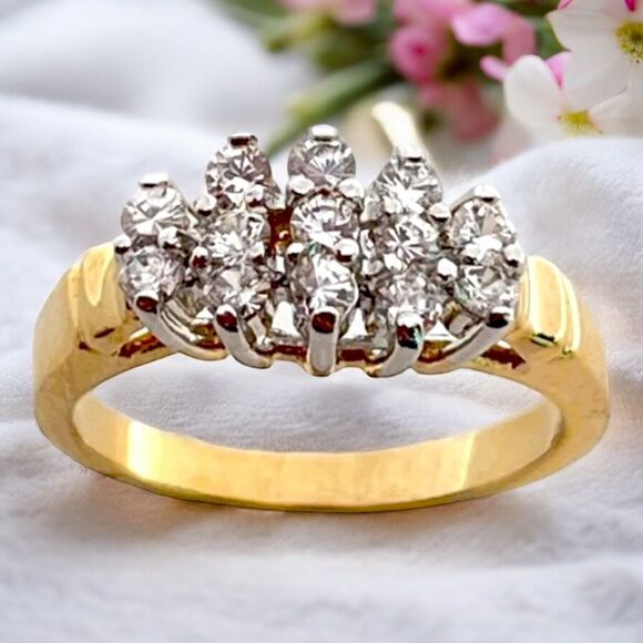 Vintage Ring Size 6 Cubic Zirconia Cluster 14K Gold Plate Mid-Century MCM 14H - Picture 2 of 7